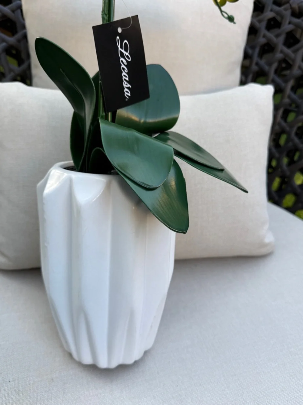 Yellow Faux Orchid in White Ceramic Vase - Home Accents